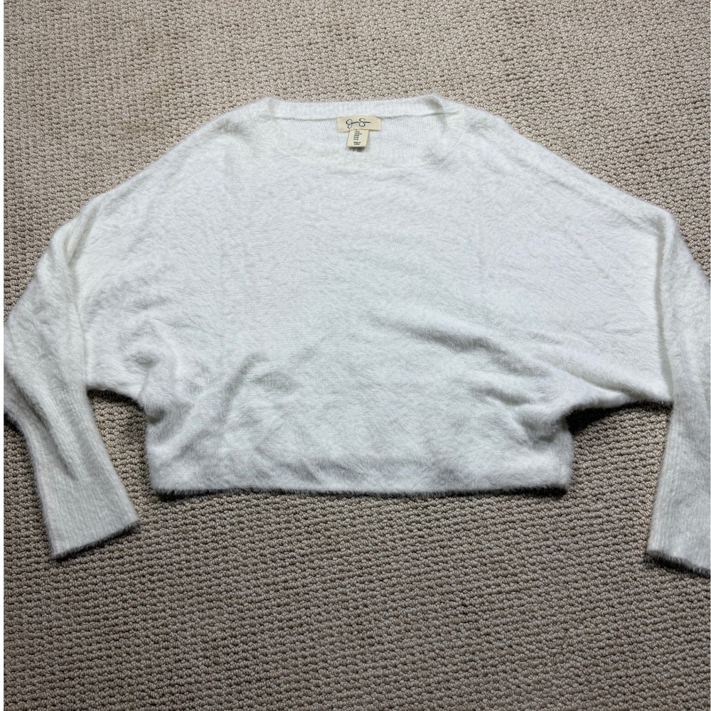 Jessica Simpson Sweater Womens Size Medium‎ White Faux Fur Nylon Blend Oversized